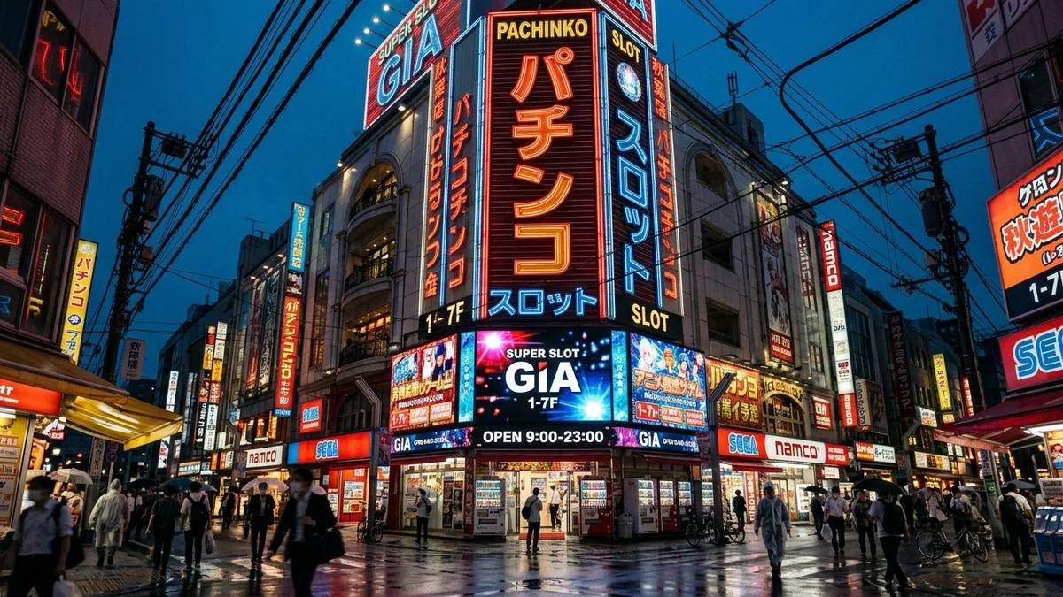 Modern pachinko parlor interior showing digital displays and electronic ball tracks