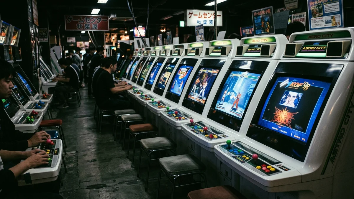 Modern casino gaming floor featuring Japanese-influenced video slot cabinets with overhead wheel units